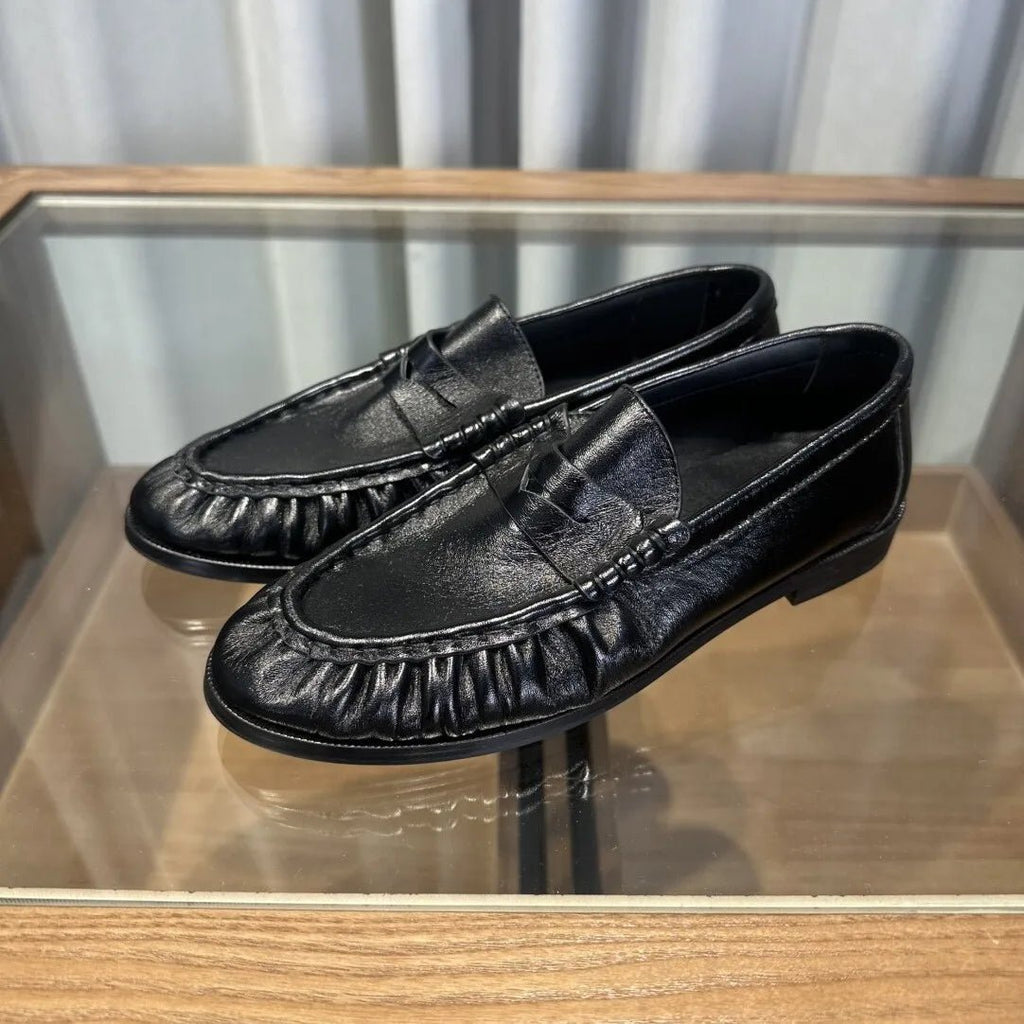 Classic Round Toe Slip On Loafers featuring Visible Stitching Everyday Work Shoes by Lilla