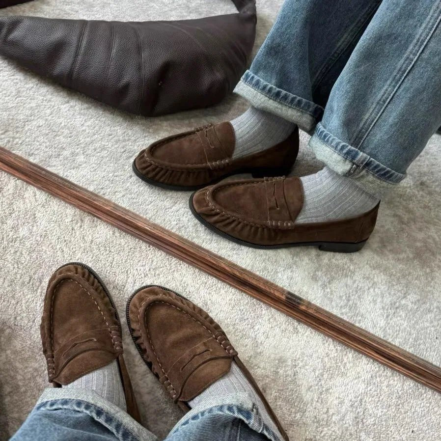 Classic Round Toe Slip On Loafers featuring Visible Stitching Everyday Work Shoes by Lilla