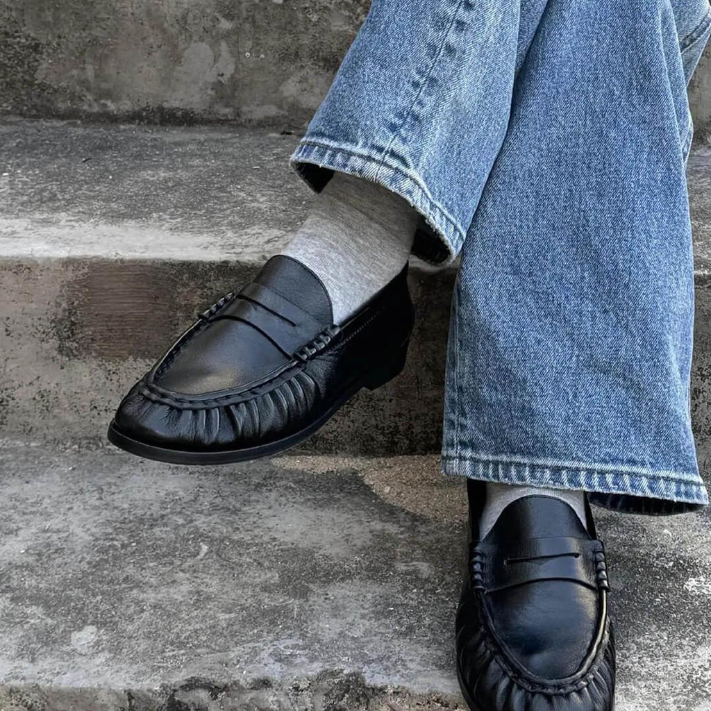 Classic Round Toe Slip On Loafers featuring Visible Stitching Everyday Work Shoes by Lilla