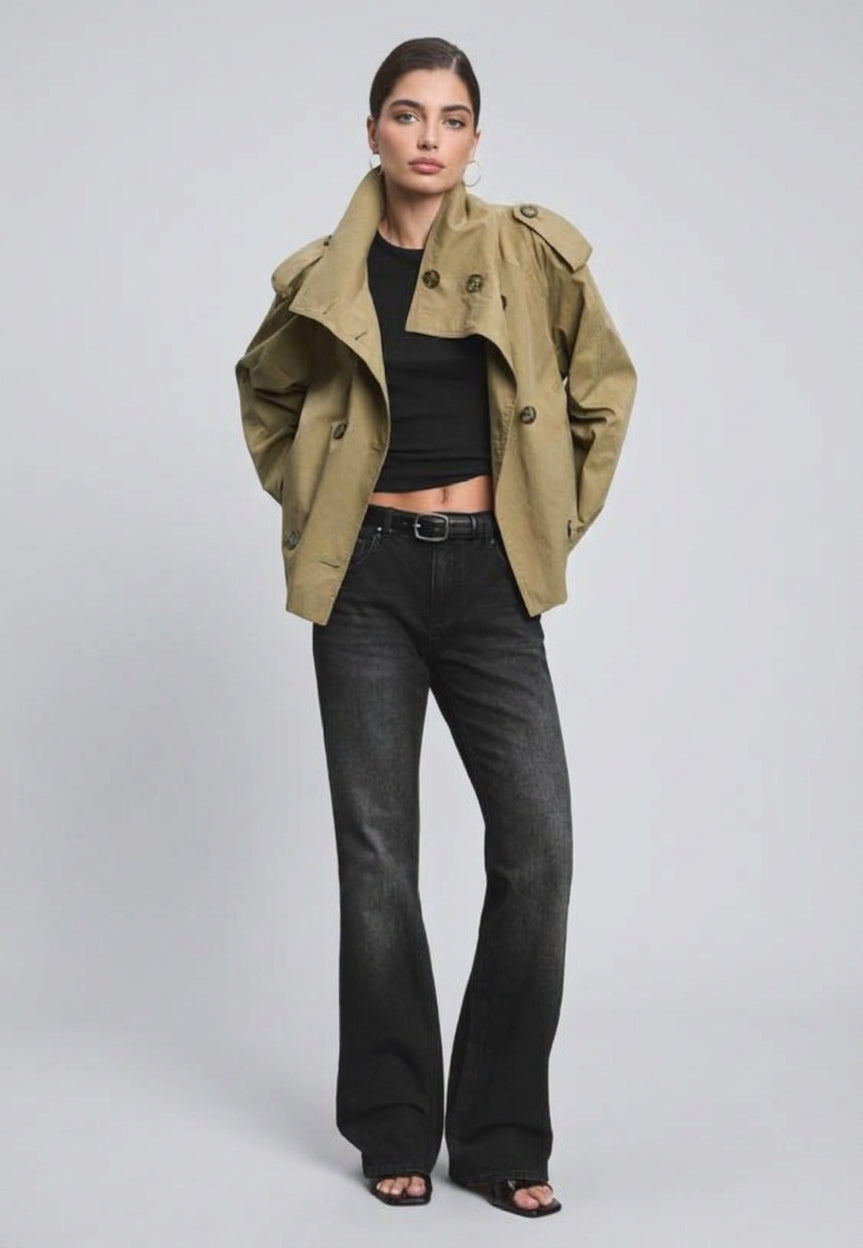 Cotton Short Trench Coat featuring a High Neck Everyday Commute Outerwear by Lilla