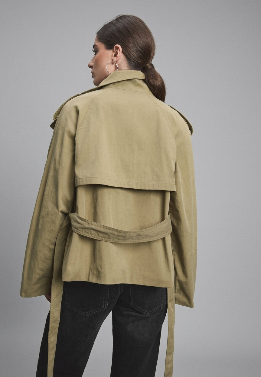 Cotton Short Trench Coat featuring a High Neck Everyday Commute Outerwear by Lilla