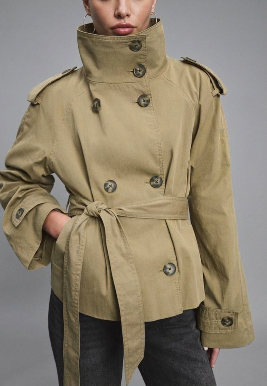 Cotton Short Trench Coat featuring a High Neck Everyday Commute Outerwear by Lilla
