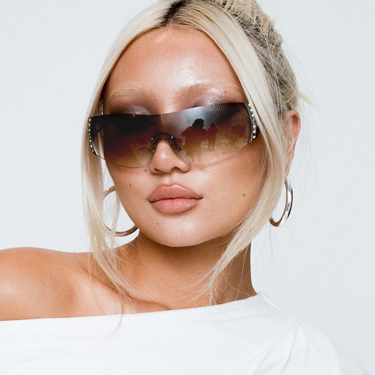 Futuristic Shield Visor Sunglasses featuring Diamante Details Festival Eyewear by Lilla