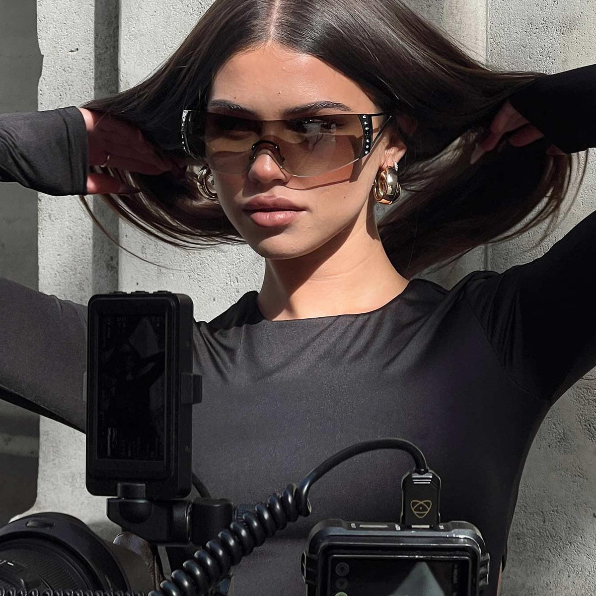 Futuristic Shield Visor Sunglasses featuring Diamante Details Festival Eyewear by Lilla
