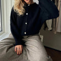 Fuzzy Oversized Knit Cardigan featuring Front Button Closure Everyday Layering Sweater by Lilla