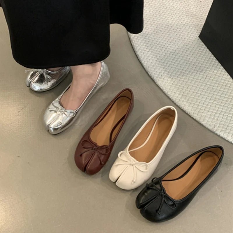 Linen Tabi Slip On Ballet Flats featuring Bow Knot Detail Casual Weekend Shoes by Lilla