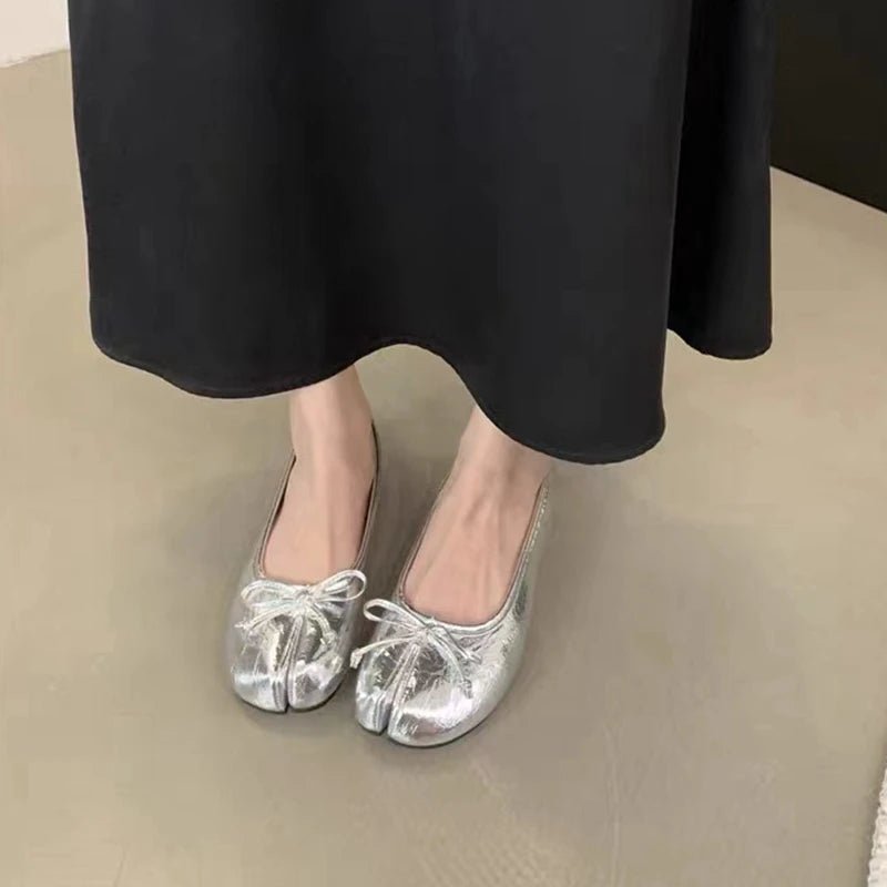 Linen Tabi Slip On Ballet Flats featuring Bow Knot Detail Casual Weekend Shoes by Lilla