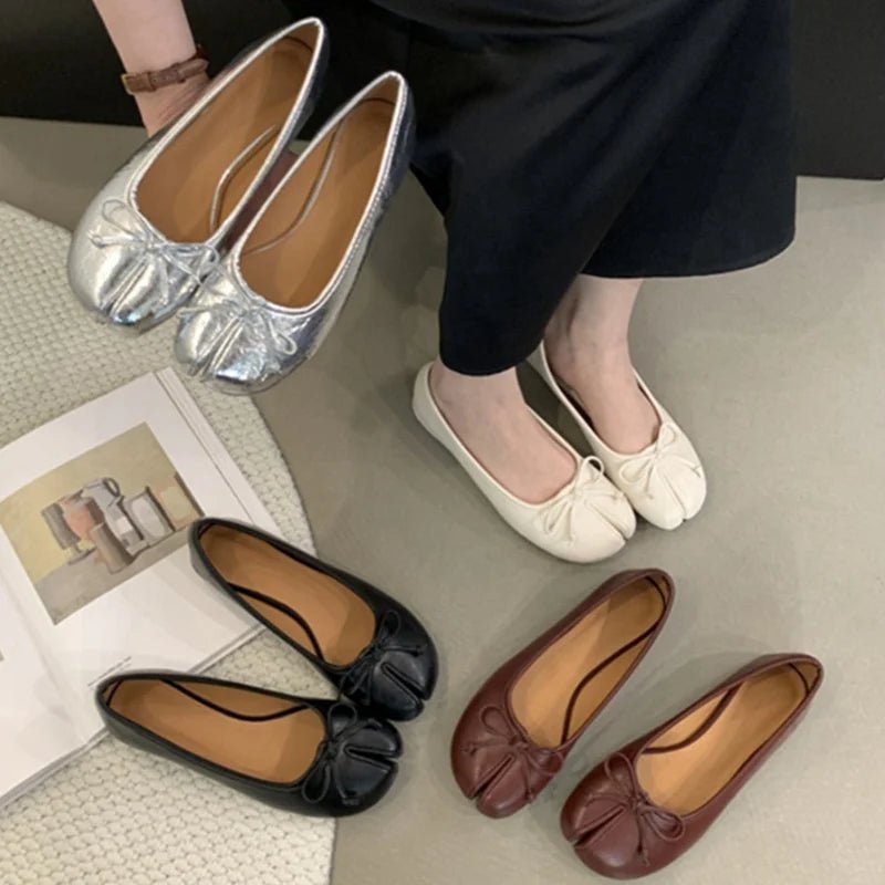 Linen Tabi Slip On Ballet Flats featuring Bow Knot Detail Casual Weekend Shoes by Lilla