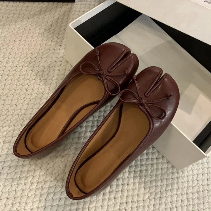 Linen Tabi Slip On Ballet Flats featuring Bow Knot Detail Casual Weekend Shoes by Lilla