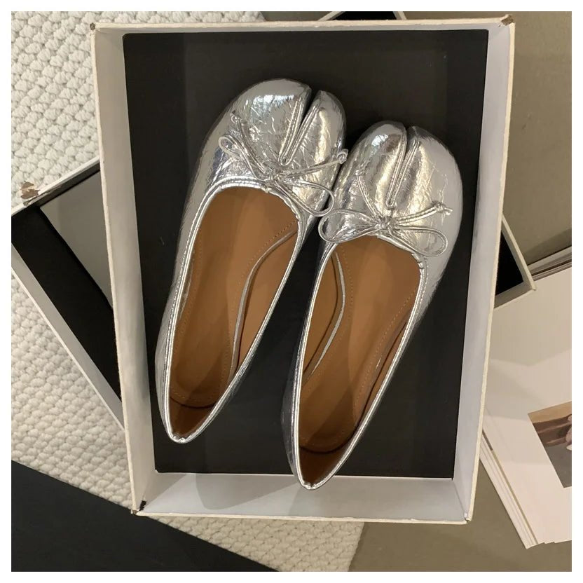 Linen Tabi Slip On Ballet Flats featuring Bow Knot Detail Casual Weekend Shoes by Lilla