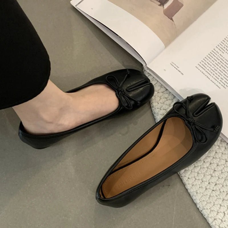 Linen Tabi Slip On Ballet Flats featuring Bow Knot Detail Casual Weekend Shoes by Lilla