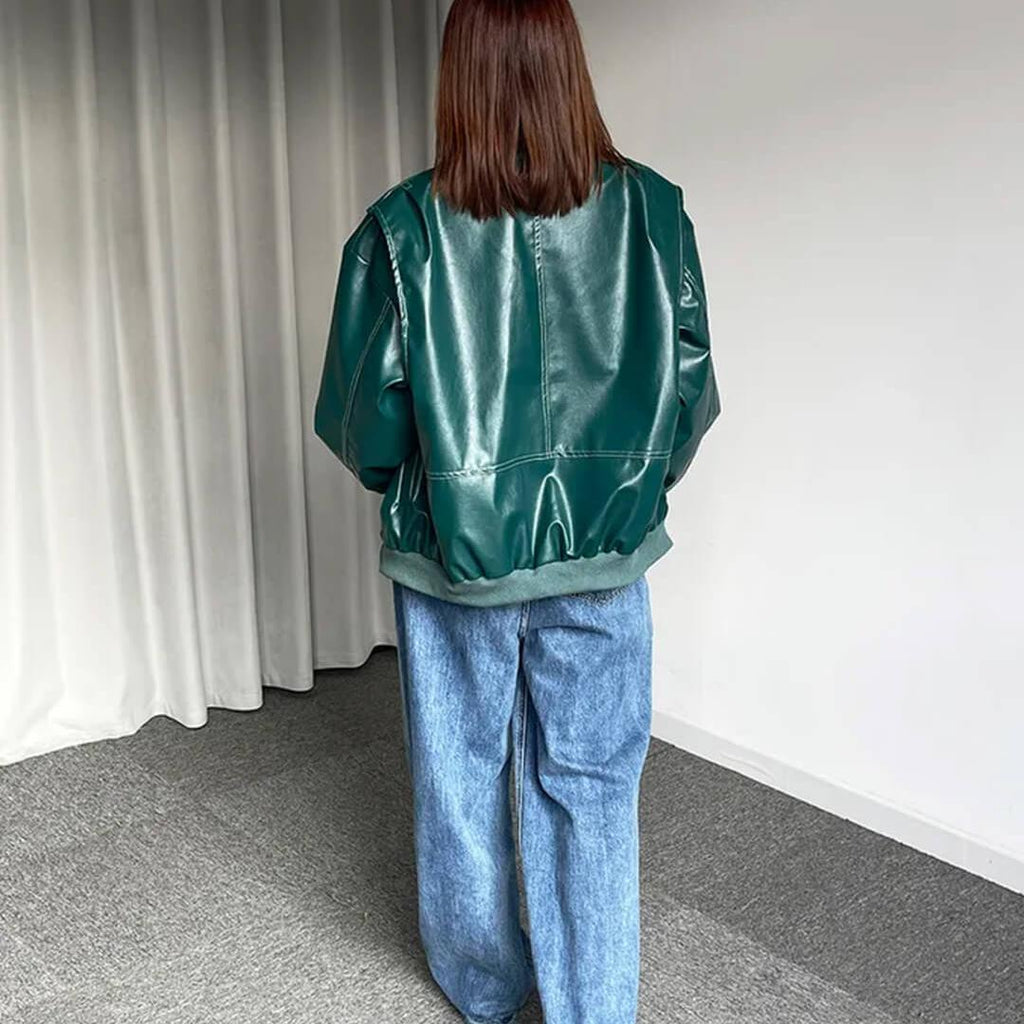 Minimal Oversized Bomber Jacket featuring Front Zip Closure Casual Outerwear by Lilla