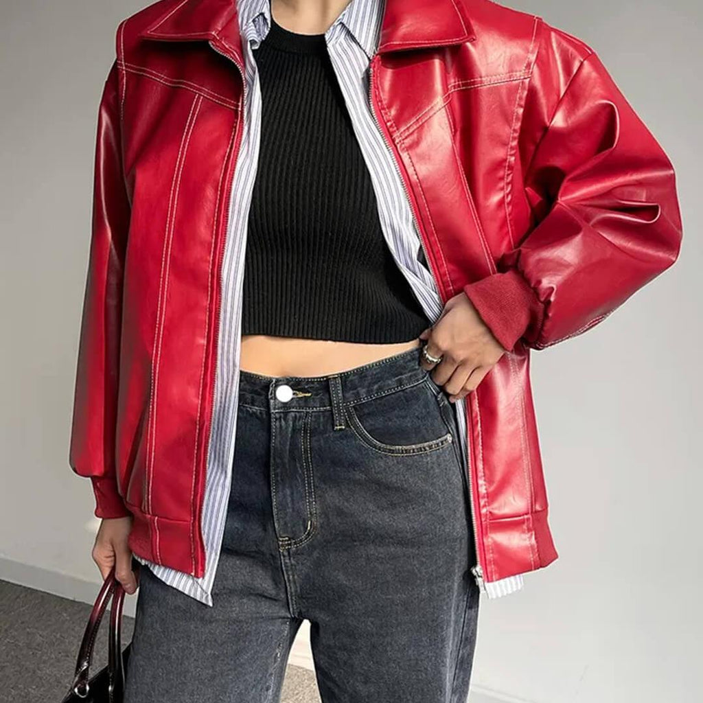 Minimal Oversized Bomber Jacket featuring Front Zip Closure Casual Outerwear by Lilla