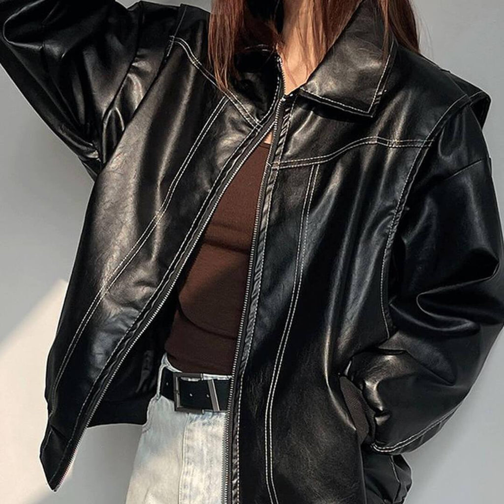 Minimal Oversized Bomber Jacket featuring Front Zip Closure Casual Outerwear by Lilla