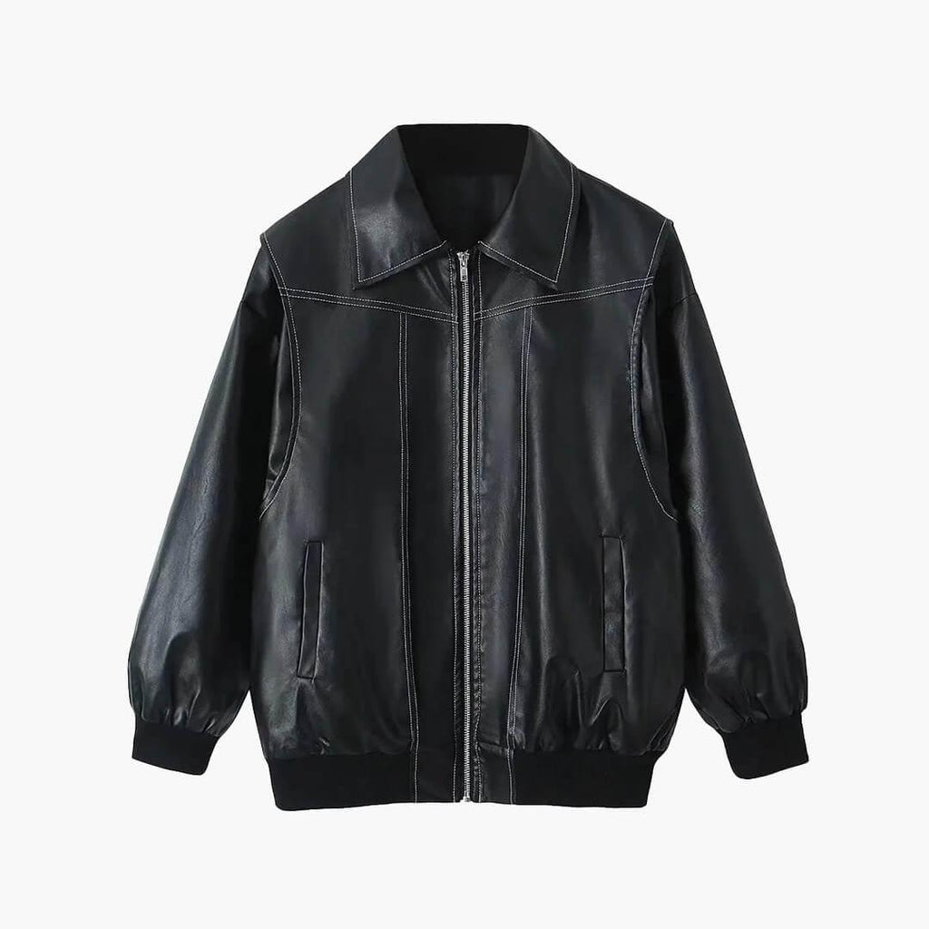 Minimal Oversized Bomber Jacket featuring Front Zip Closure Casual Outerwear by Lilla