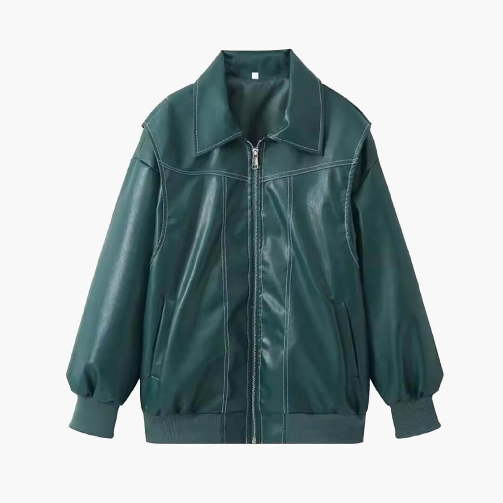 Minimal Oversized Bomber Jacket featuring Front Zip Closure Casual Outerwear by Lilla