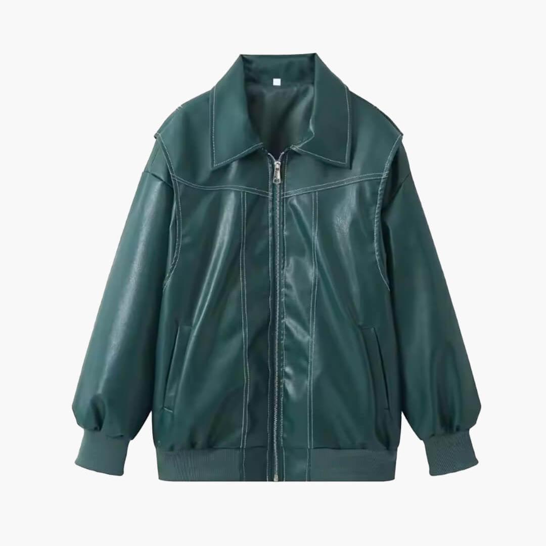 Minimal Oversized Bomber Jacket featuring Front Zip Closure Casual Outerwear by Lilla