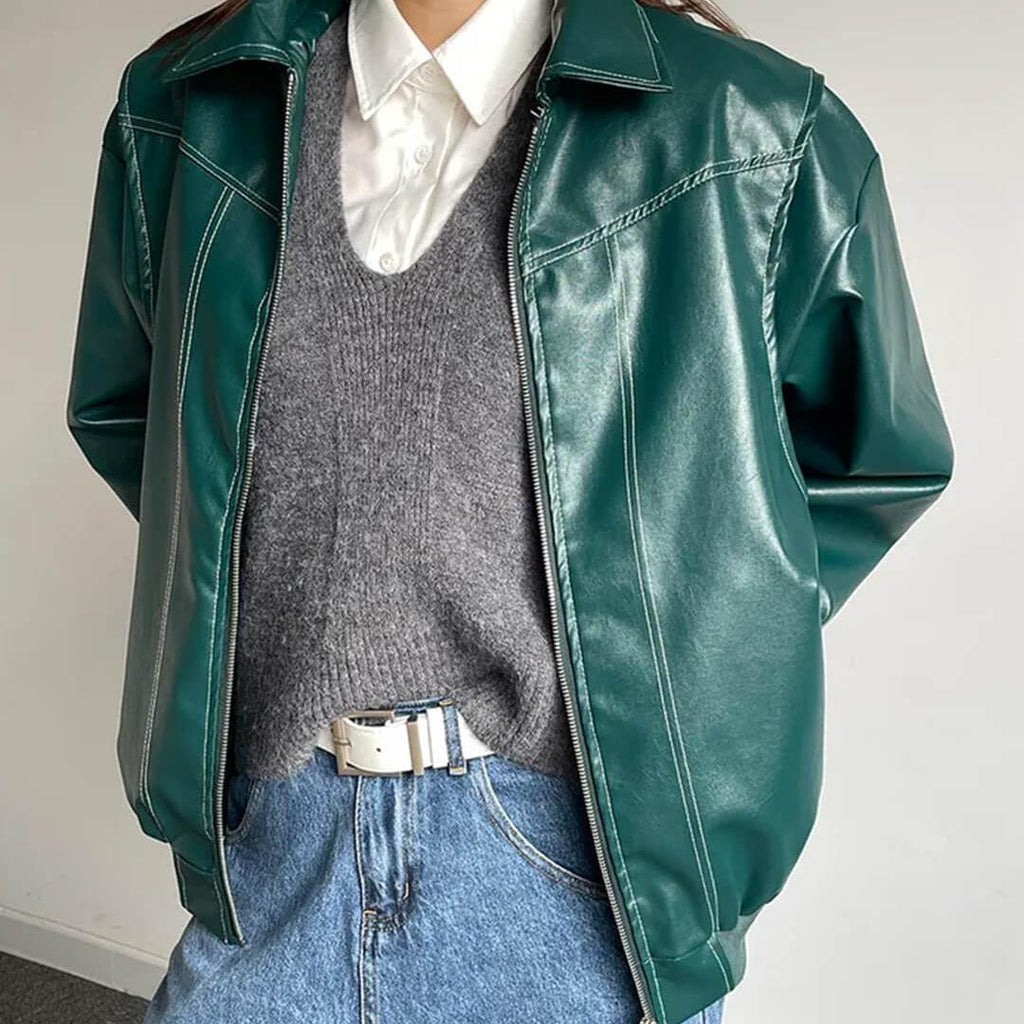 Minimal Oversized Bomber Jacket featuring Front Zip Closure Casual Outerwear by Lilla