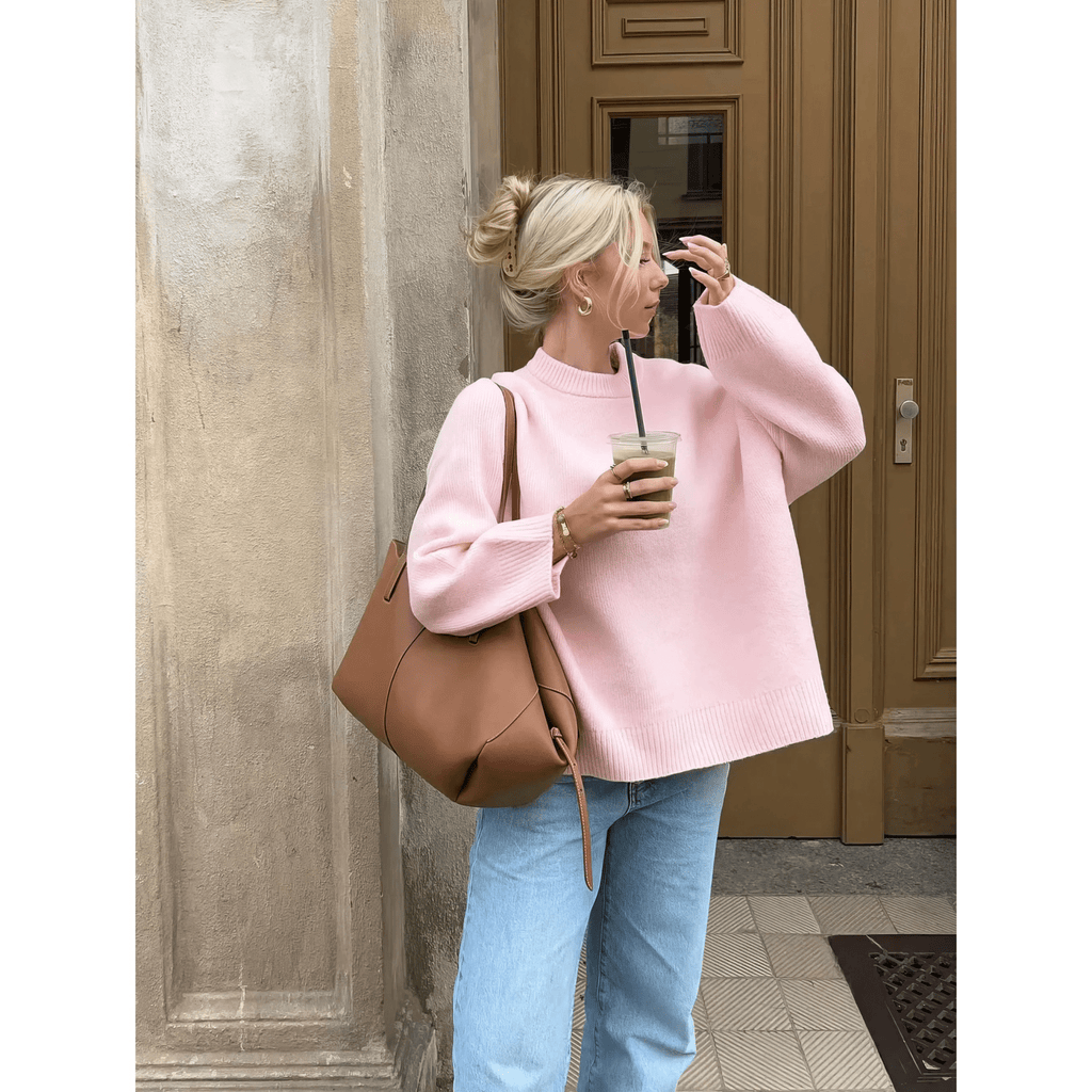 Minimal Regular Fit Knitted Sweater featuring Cozy Knit Texture Casual Pullover by Lilla