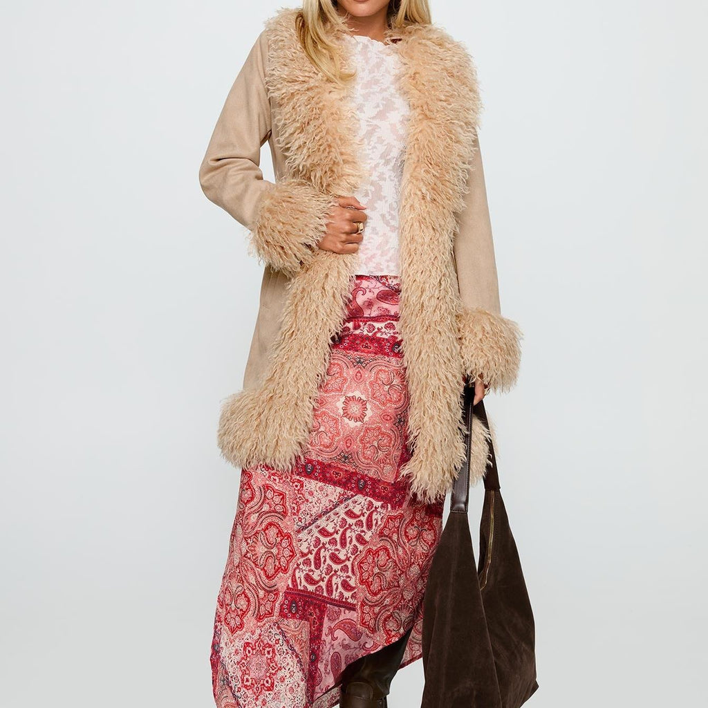 Minimal Relaxed Jacket featuring Wide Faux Fur Lapels Winter Outerwear by Lilla
