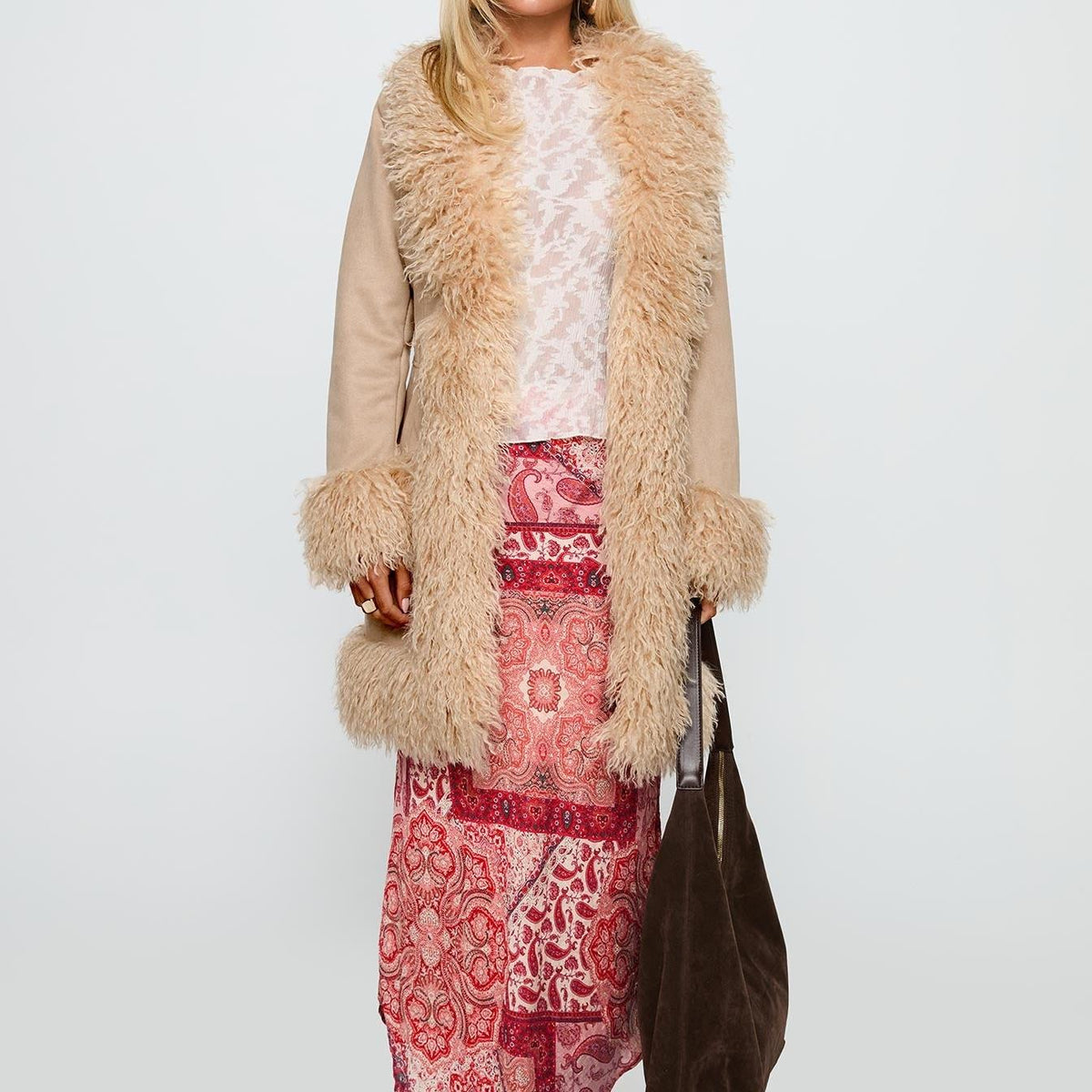 Minimal Relaxed Jacket featuring Wide Faux Fur Lapels Winter Outerwear by Lilla