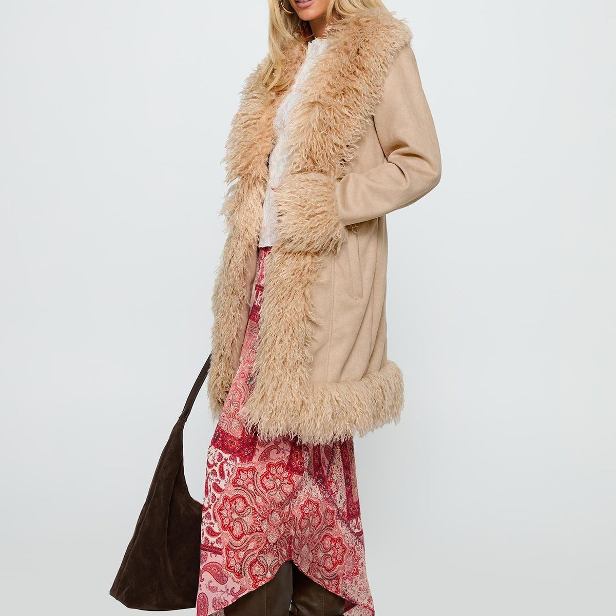 Minimal Relaxed Jacket featuring Wide Faux Fur Lapels Winter Outerwear by Lilla