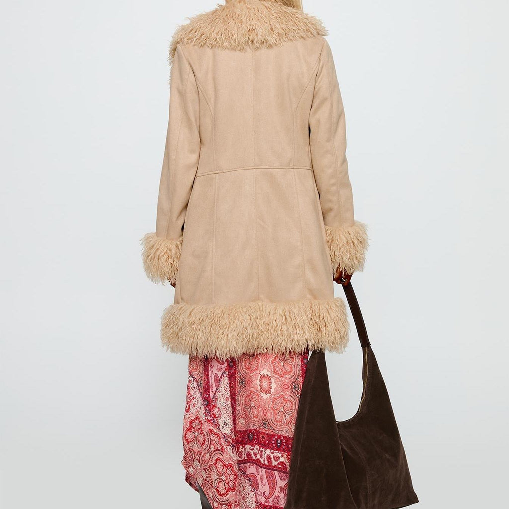 Minimal Relaxed Jacket featuring Wide Faux Fur Lapels Winter Outerwear by Lilla