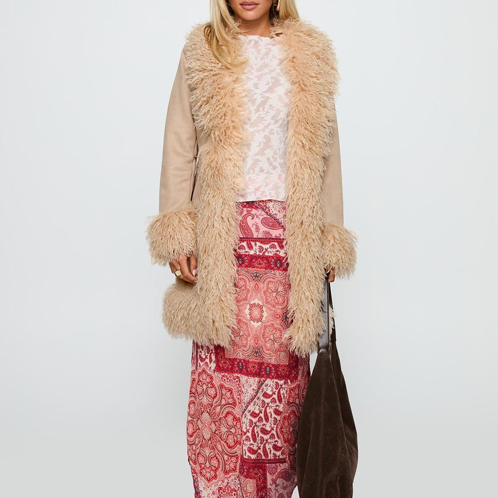 Minimal Relaxed Jacket featuring Wide Faux Fur Lapels Winter Outerwear by Lilla