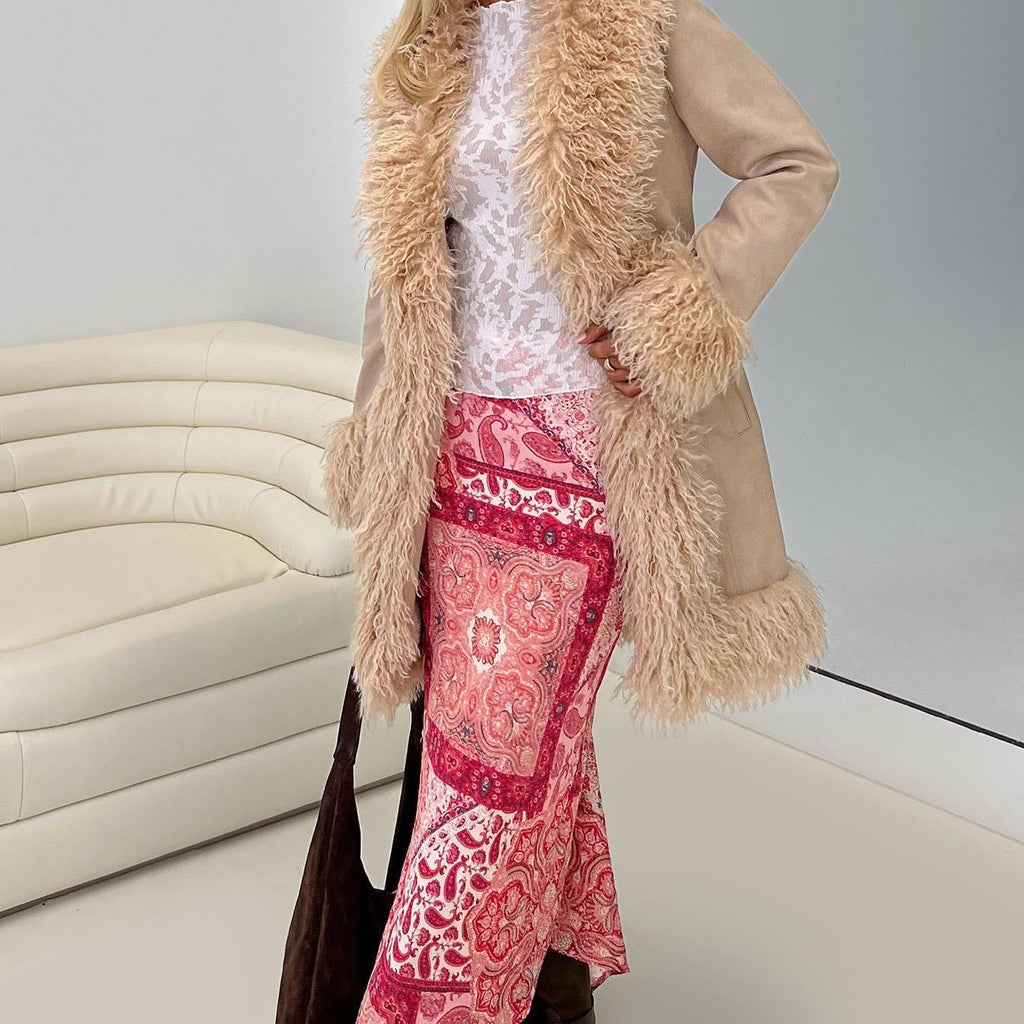 Minimal Relaxed Jacket featuring Wide Faux Fur Lapels Winter Outerwear by Lilla