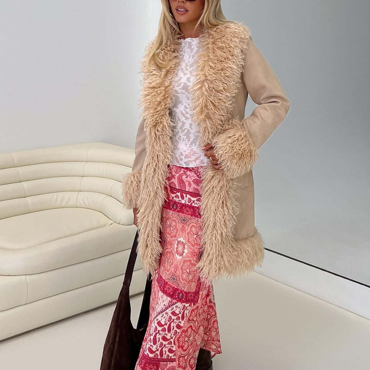 Minimal Relaxed Jacket featuring Wide Faux Fur Lapels Winter Outerwear by Lilla