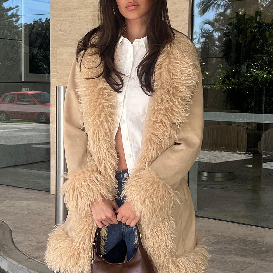 Minimal Relaxed Jacket featuring Wide Faux Fur Lapels Winter Outerwear by Lilla