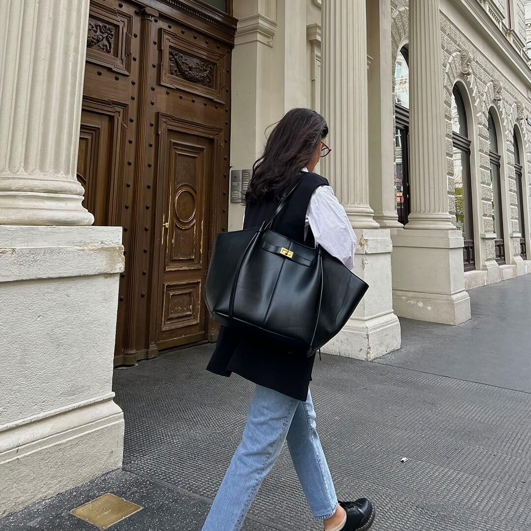Minimalist Spacious Shopper Bag featuring Sturdy Handles Everyday Work Tote by Lilla
