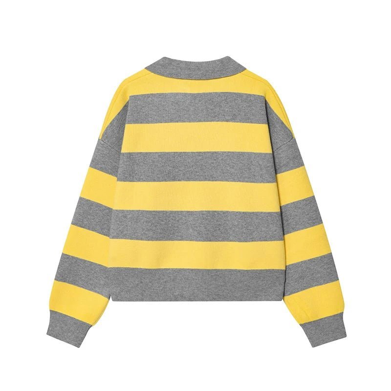 Striped Relaxed Fit Sweater featuring a Polo Collar Casual Work Pullover by Lilla