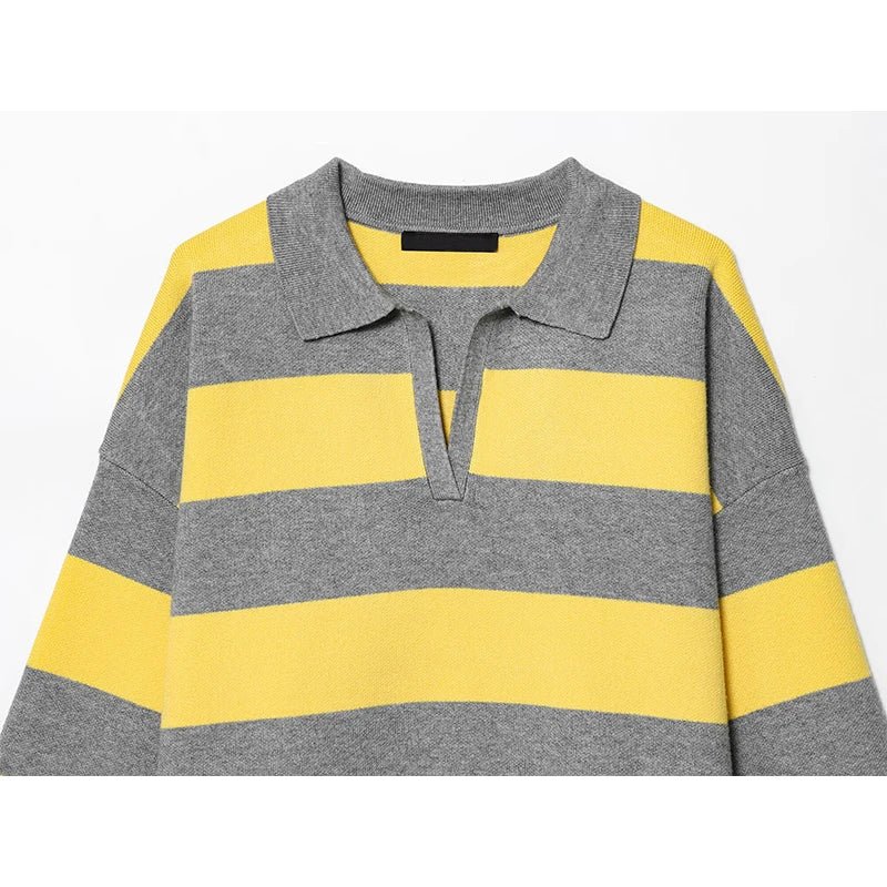Striped Relaxed Fit Sweater featuring a Polo Collar Casual Work Pullover by Lilla