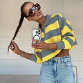 Striped Relaxed Fit Sweater featuring a Polo Collar Casual Work Pullover by Lilla
