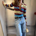 Striped Slim Fit Knit Cardigan featuring Button Closure Casual Office Sweater by Lilla