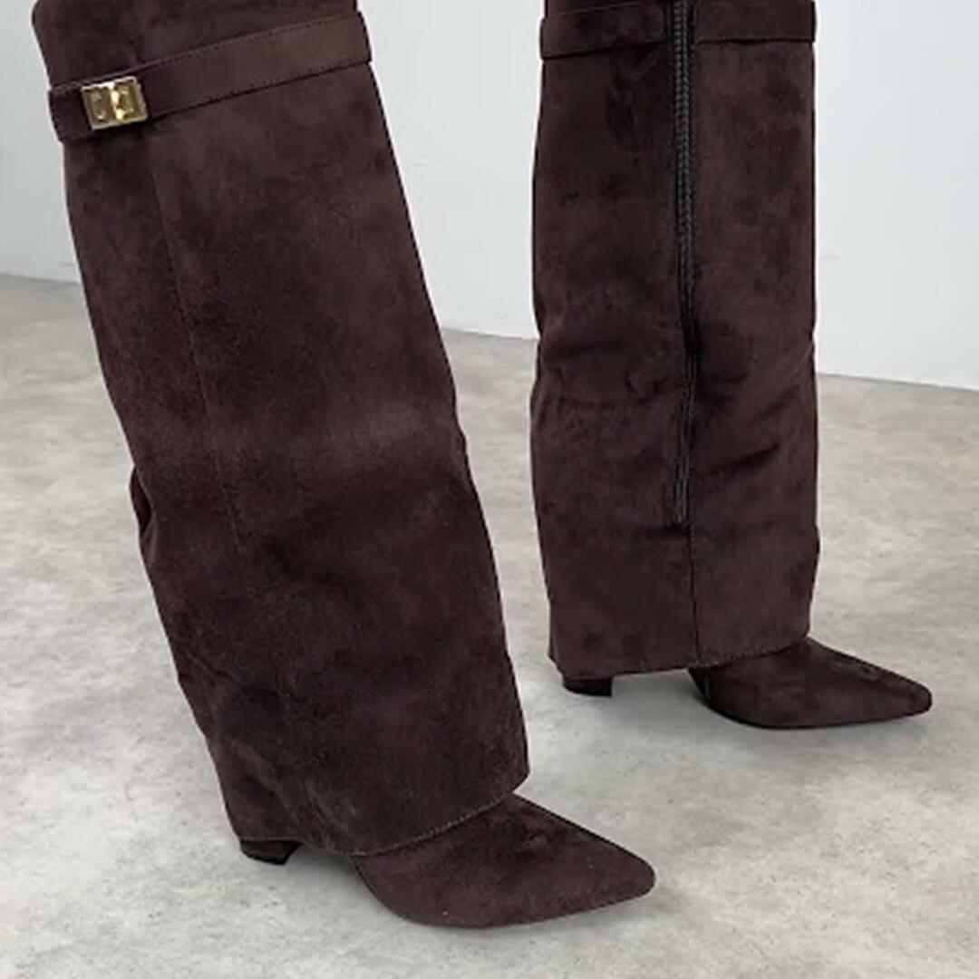 Suede Slim Knee High Boots featuring Elastic Inserts Autumn Winter Footwear by Lilla