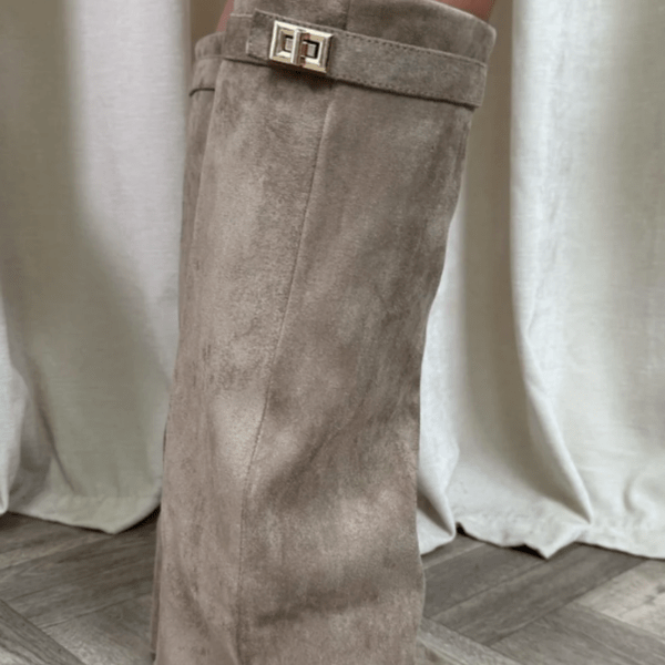 Suede Slim Knee High Boots featuring Elastic Inserts Autumn Winter Footwear by Lilla