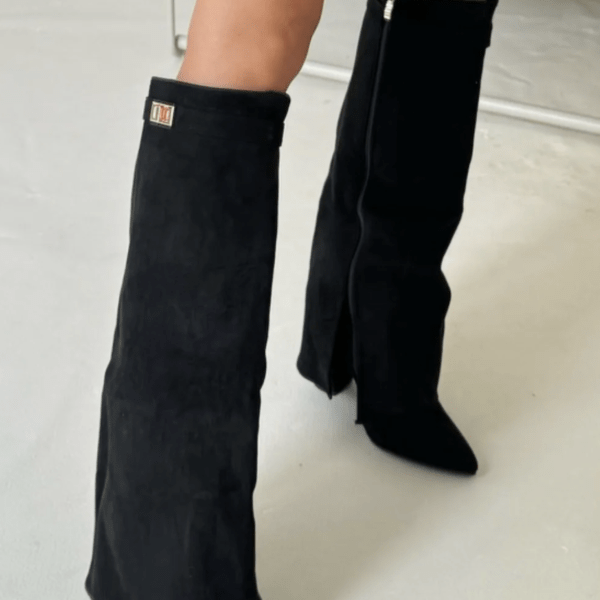 Suede Slim Knee High Boots featuring Elastic Inserts Autumn Winter Footwear by Lilla