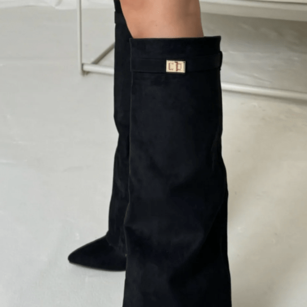 Suede Slim Knee High Boots featuring Elastic Inserts Autumn Winter Footwear by Lilla