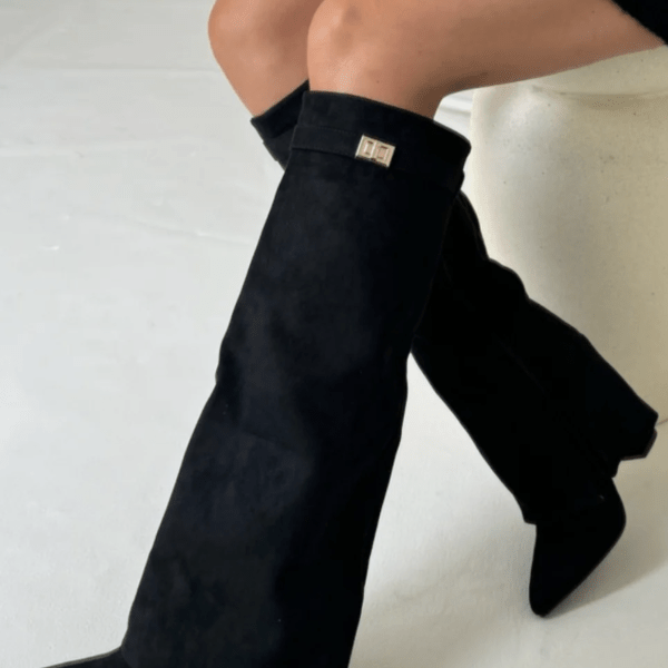 Suede Slim Knee High Boots featuring Elastic Inserts Autumn Winter Footwear by Lilla
