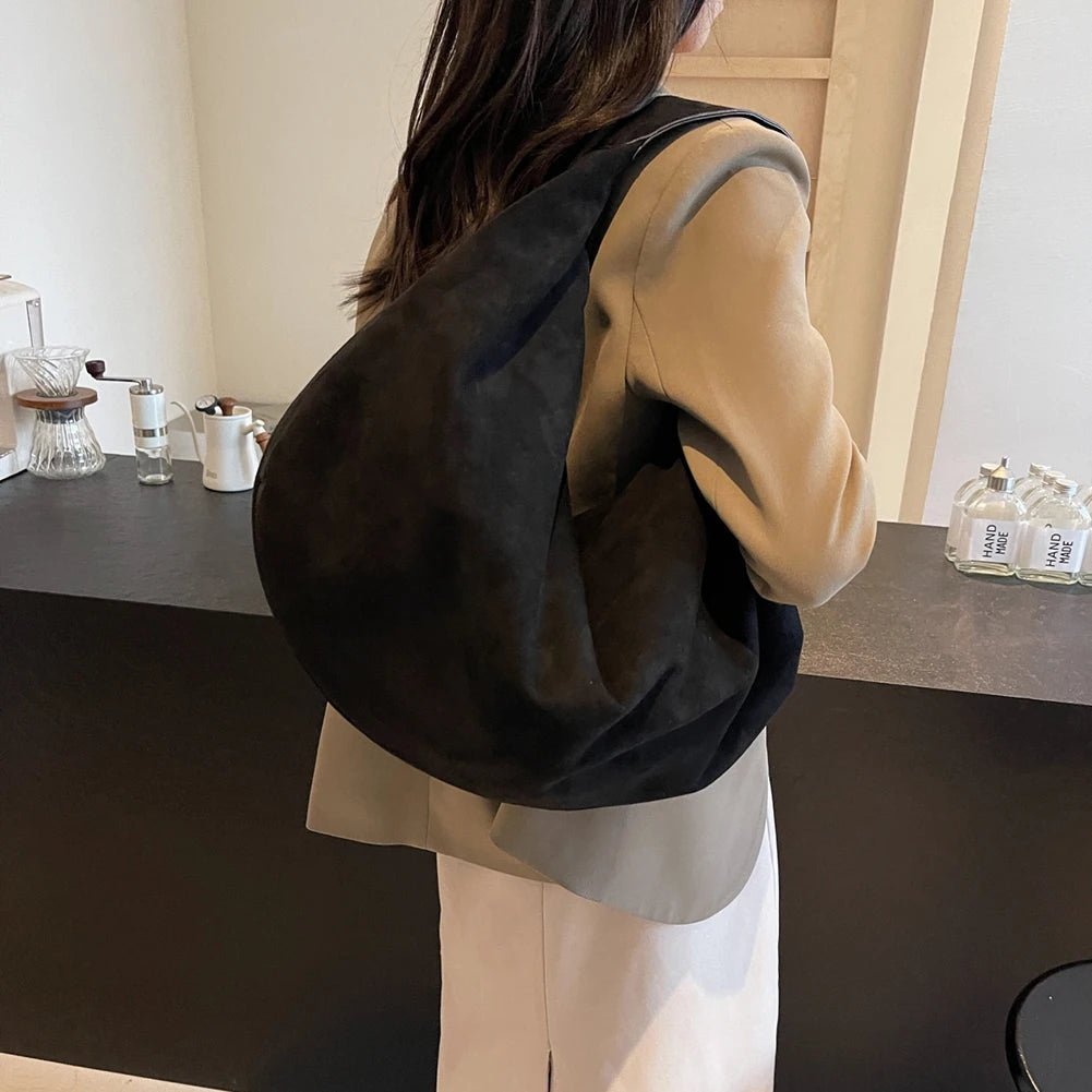 Suede Slouchy Hobo Handbag featuring Zip Closure Everyday Travel Tote by Lilla