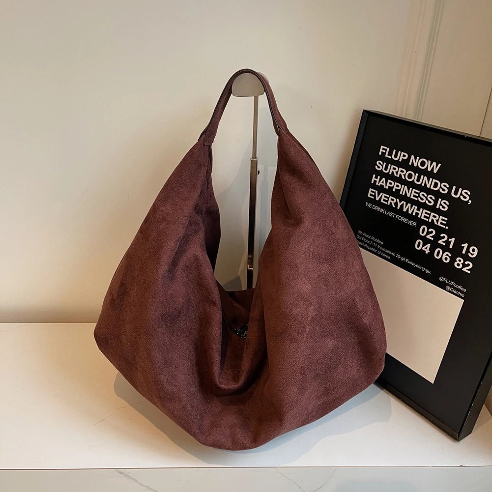Suede Slouchy Hobo Handbag featuring Zip Closure Everyday Travel Tote by Lilla