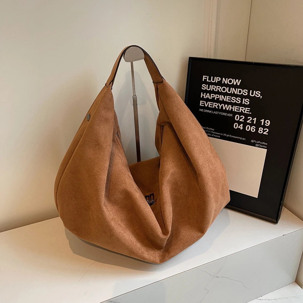 Suede Slouchy Hobo Handbag featuring Zip Closure Everyday Travel Tote by Lilla