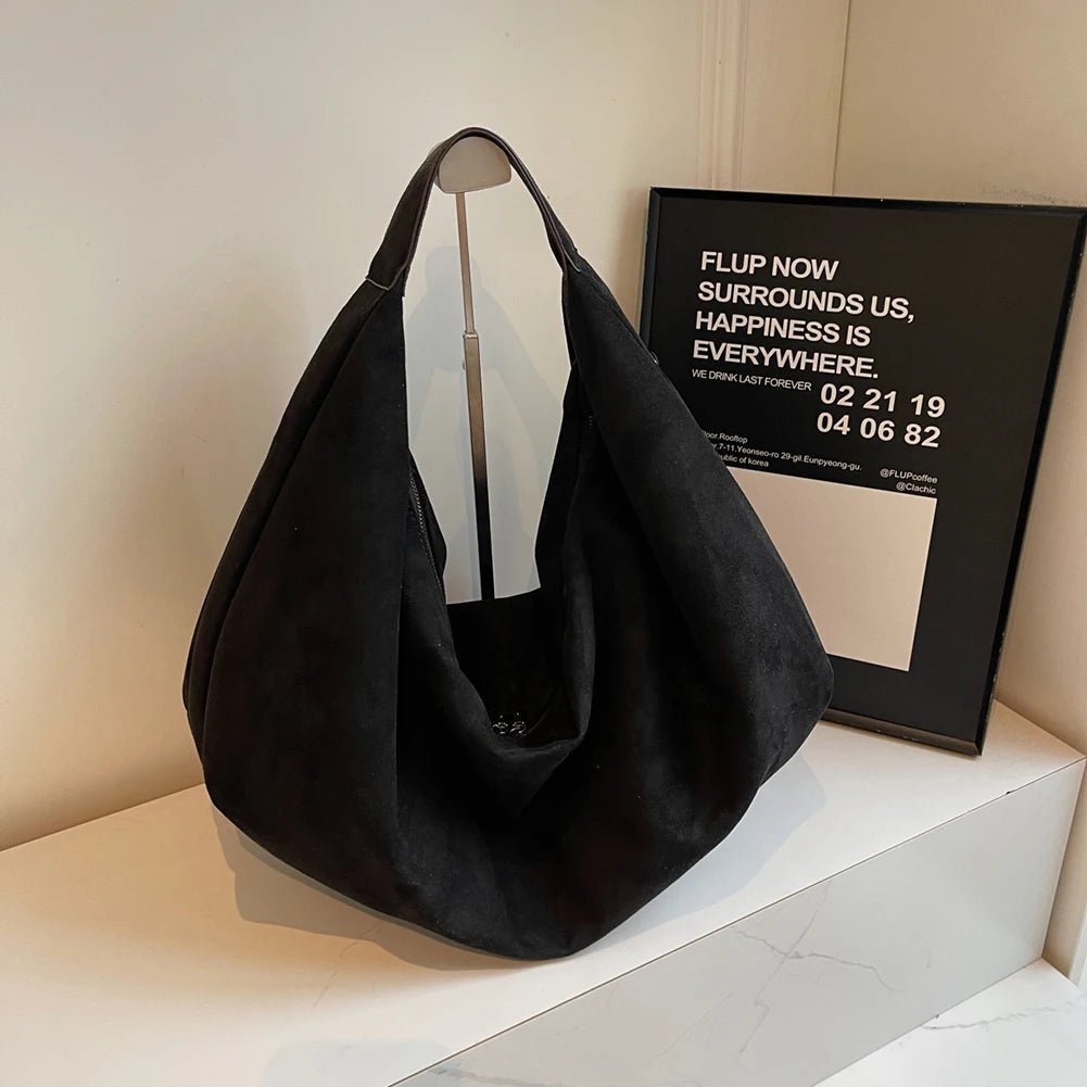 Suede Slouchy Hobo Handbag featuring Zip Closure Everyday Travel Tote by Lilla