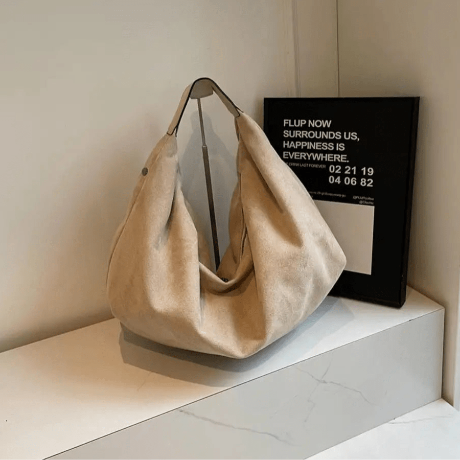 Suede Slouchy Hobo Handbag featuring Zip Closure Everyday Travel Tote by Lilla