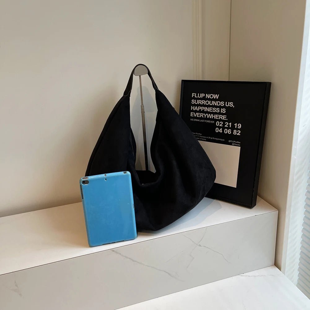 Suede Slouchy Hobo Handbag featuring Zip Closure Everyday Travel Tote by Lilla
