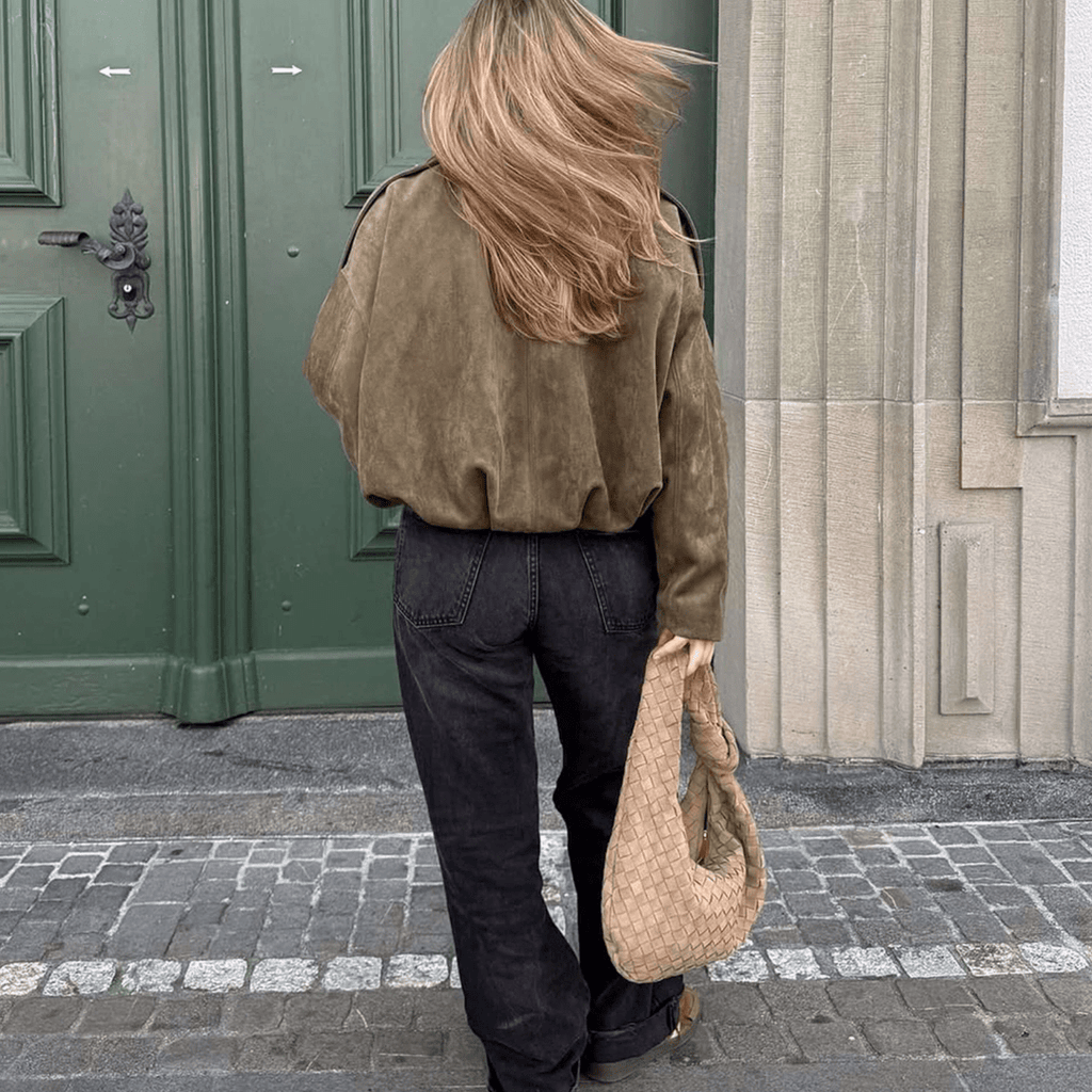 Vintage Relaxed Bomber Jacket featuring Ribbed Cuffs Everyday Outerwear by Lilla