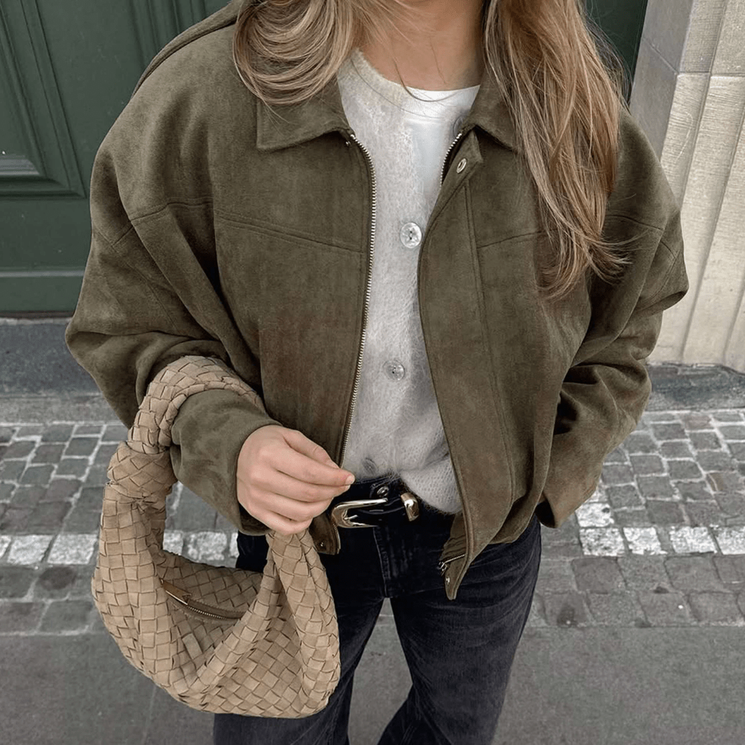 Vintage Relaxed Bomber Jacket featuring Ribbed Cuffs Everyday Outerwear by Lilla