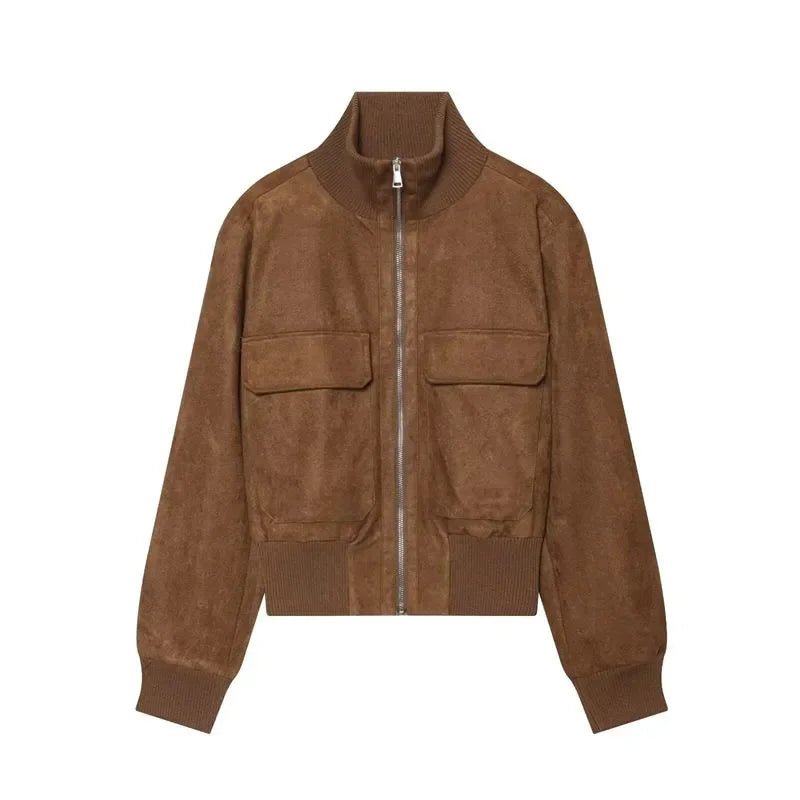 Vintage Relaxed Bomber Jacket featuring Stand Collar Casual Autumn Outerwear by Lilla